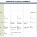 August Daily Holidays & Observances Printable Calendar