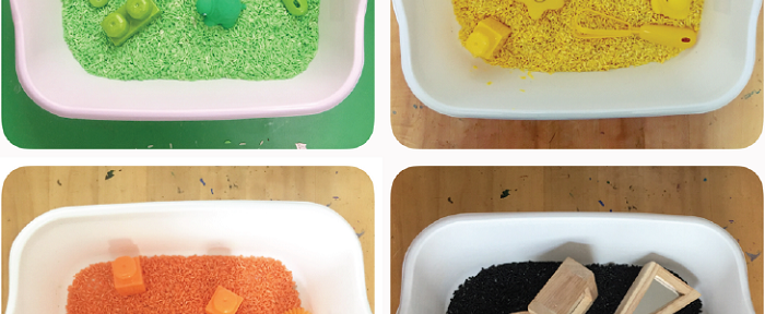 Colorful sensory bins