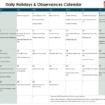 December Daily Holidays & Observances Printable Calendar