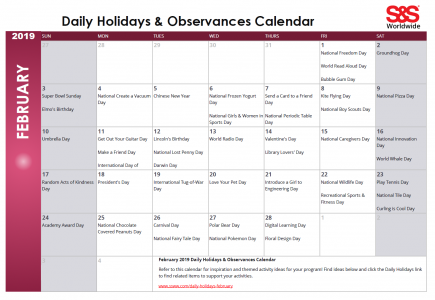 February 2019 Printable Daily Holidays Calendar - S&S Blog