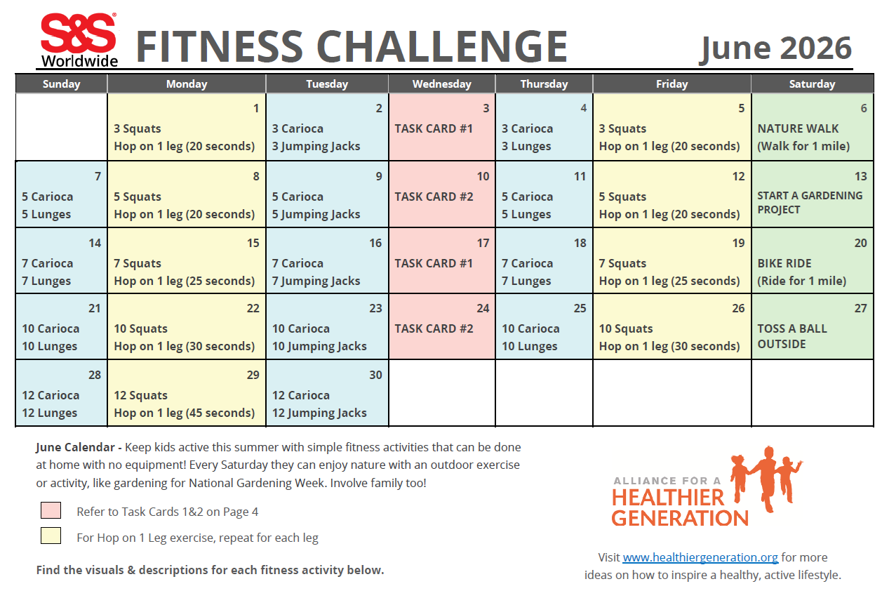 June Printable Fitness Challenge Calendar - S&S Blog