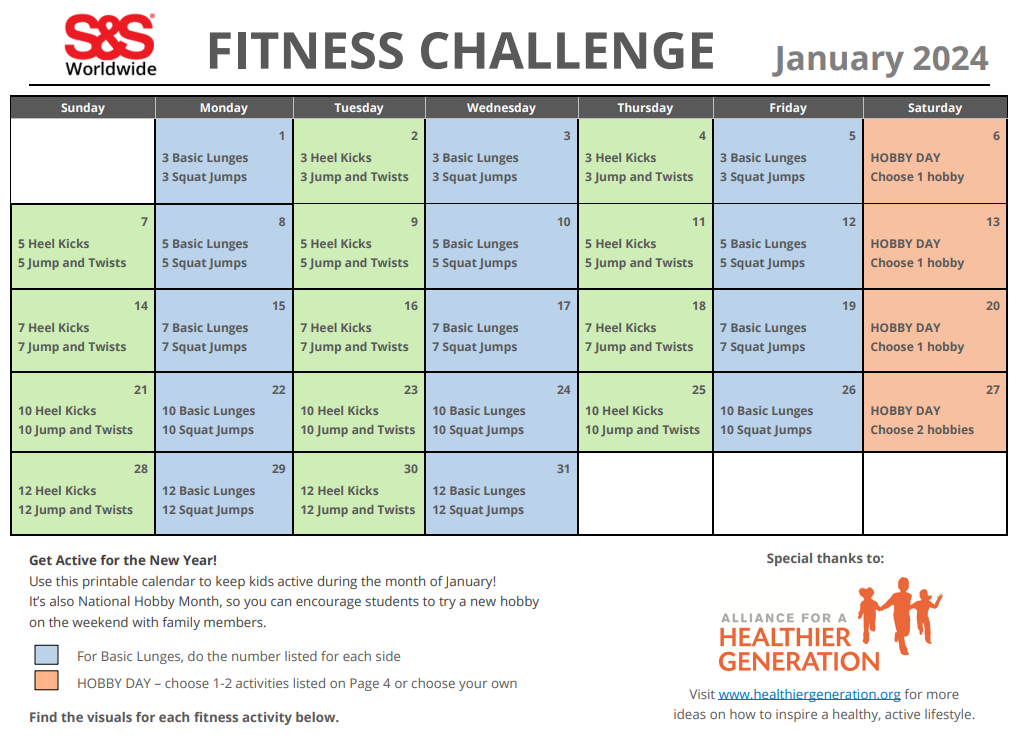 January Printable Fitness Challenge Calendar - S&S Blog January Printable Fitness Challenge Calendar - S&S Blog