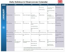 January 2026 Daily Holidays and Observances Printable Calendar