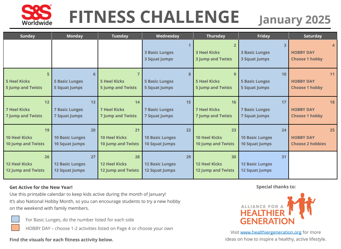 January Printable Fitness Challenge Calendar - S&S Blog
