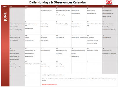 June 2021 Printable Daily Holiday Calendar - S&S Blog