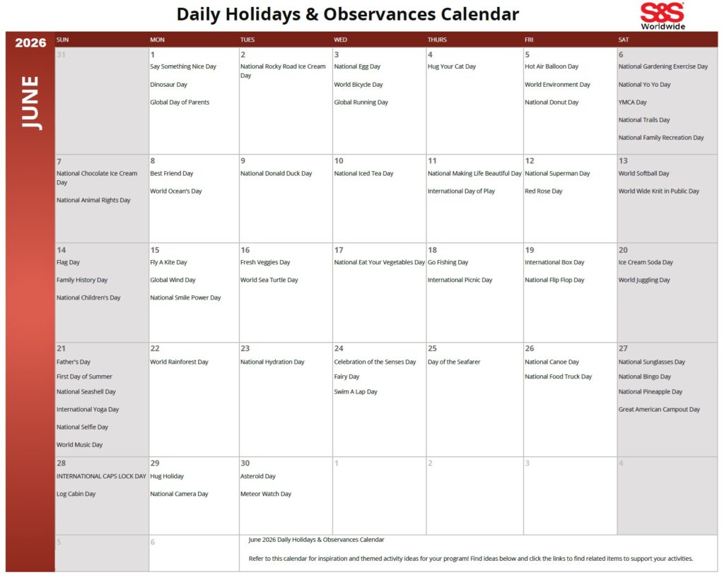August Daily Holidays & Observances Printable Calendar - S&S Blog