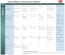 March 2026 Daily Holidays Calendar