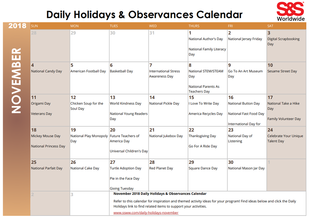 November Day-to-day Vacations Observances Printable Calendar photograph relating to Printable Nov Calendar titled November Every day Holiday seasons Observances Printable Calendar