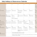November Daily Holidays & Observances Printable Calendar