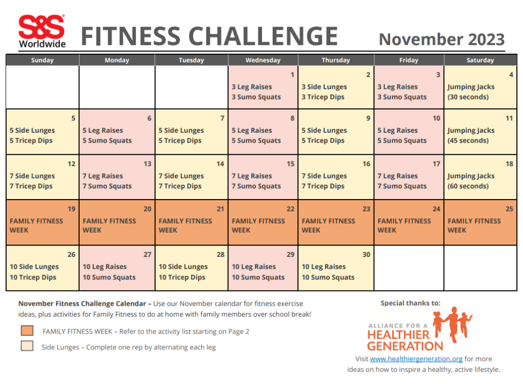 October Printable Fitness Challenge Calendar - S&S Blog