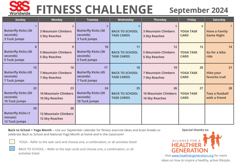 September Printable Fitness Challenge Calendar - S&S Blog