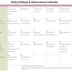September Daily Holidays & Observances Printable Calendar