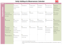 September 2025 Daily Holidays and Observances Calendar
