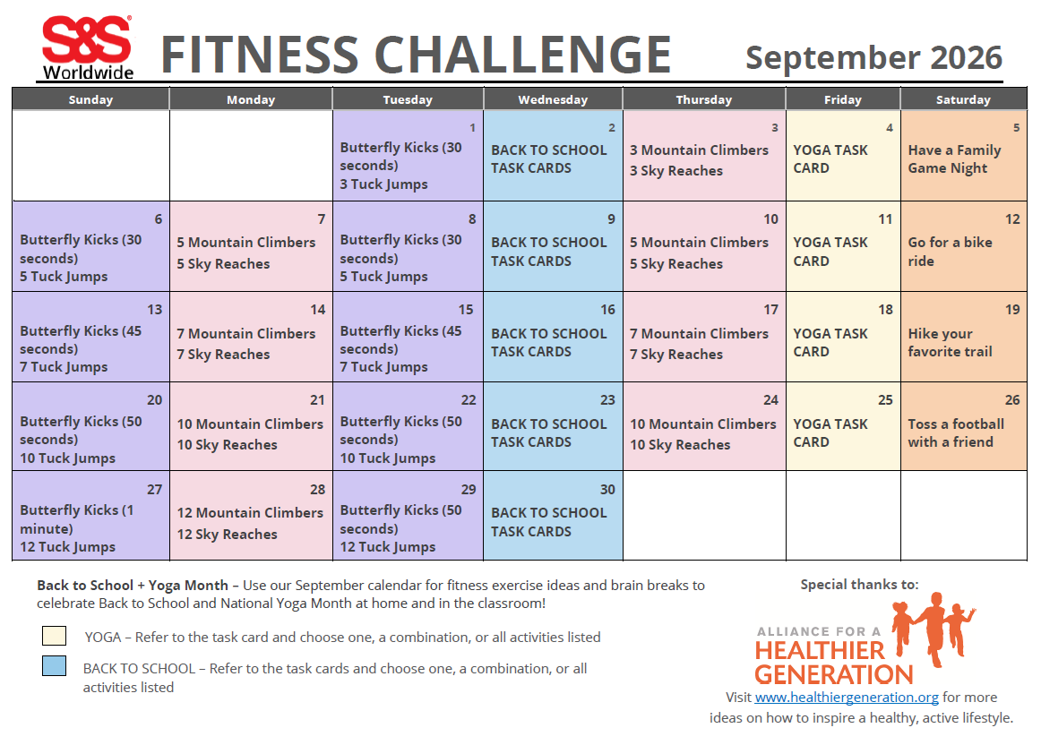 September 2026 Fitness Challenge Calendar