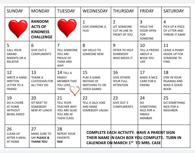 random acts of kindness pe